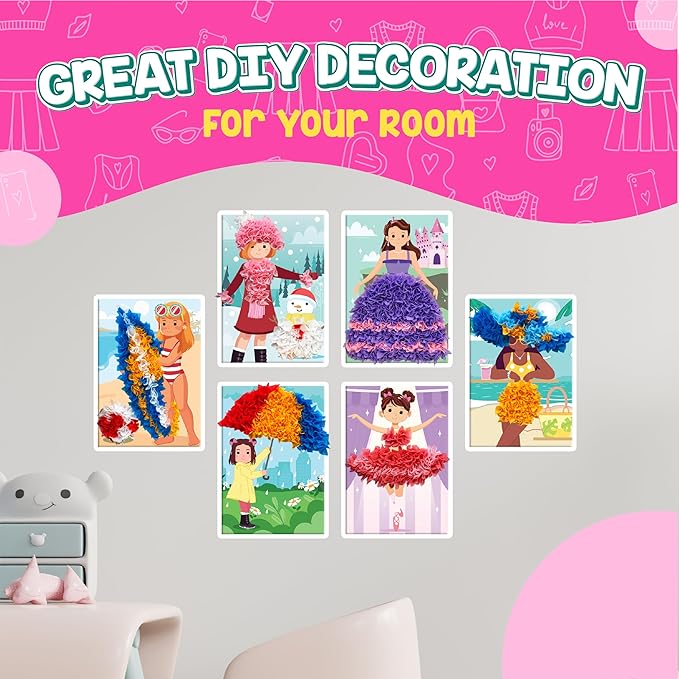 jackinthebox Poke Poke Art for Kids - Fashion Theme, Mess-Free Fabric Art and Craft, Flower Pressing Kits, Gift for Kids, Girl Gifts, Toys for Girls Ages 4 5 6 7 8