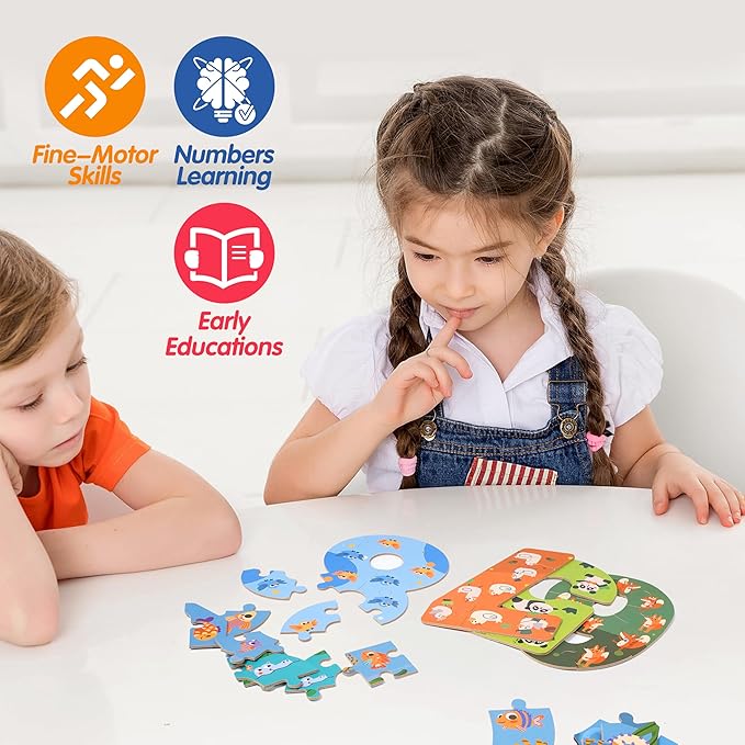 Wooden Puzzles for Kids, Montessori Numbers Puzzles Animal Puzzle for Toddlers, Preschool Learning Toys Educational STEM for Boys Girls Ages 3+