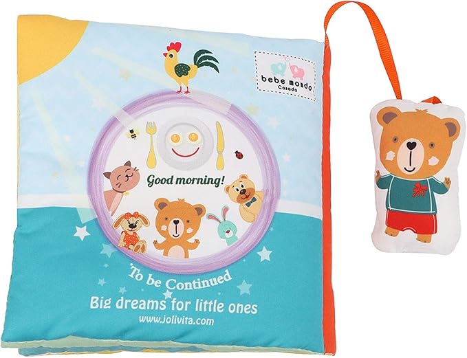 Teddy Bear Baby Toy Cloth Crinkle Books for Babies Infant Toddler, Soft Toys 0-6-12 Months Activity Tummy Time Mirror Toy, Gifts for Boys Girls Baby Shower, 1-2-3 Years Old-Morning