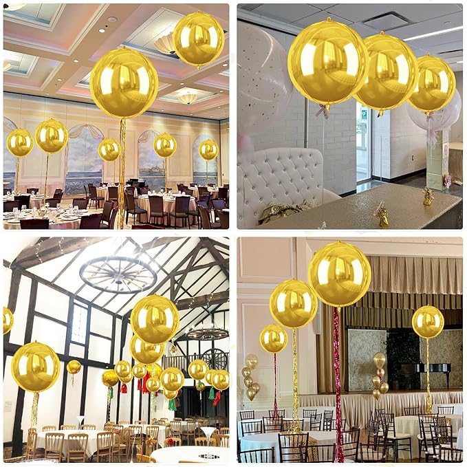 Gold Giant 4D Foil Balloons, Saxuxu 6Pcs Large Metallic Gold Round Balloons, 22 Inch Big Round Foil Balloon for Gold Birthday Party Baby Shower Wedding Decorations