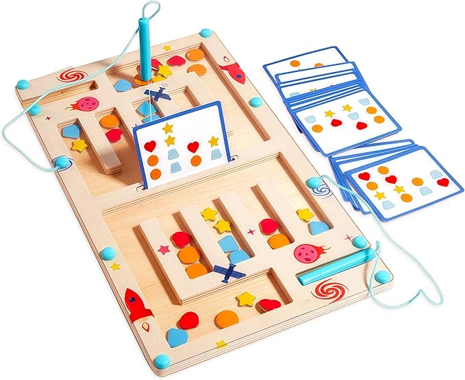 Busy Board,Kids Montessori Magnetic Wooden Toys: 3 4 5 6 7 Year Old Birthday Gifts for Boys Girls Preschool Educational Learning Activities Toy Sensory Autistic Puzzle Battle Game for Toddlers