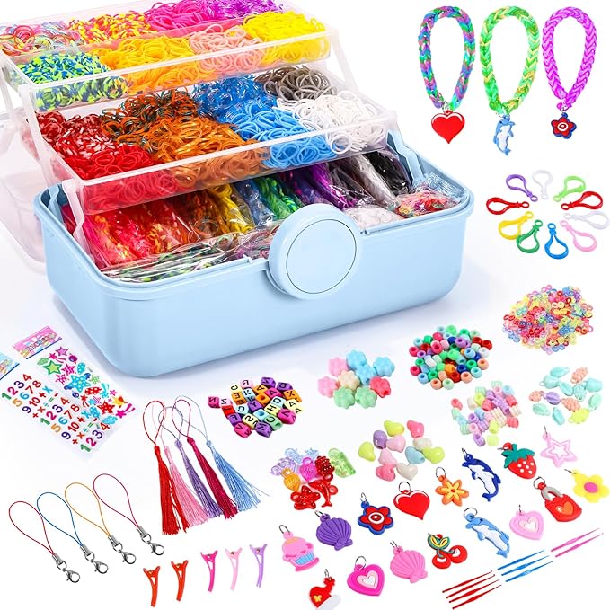 SUMAJU 18500+ Bracelet Making Kit Rubber Band, 26 Colors Rubberband Bracelet Kit with 3 Layer Container Includes Glow-in-The-Dark Rubber Bands, Bracelet Making Refill Kit Birthday Gift for Kids(Blue)