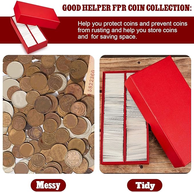 Henoyso 1 Pc Double Row Coin Box Holders for Collectors Storage Supplies Collecting Coin Cases, 9 x 2 x 2 Inch About Half Box Cases (Red)