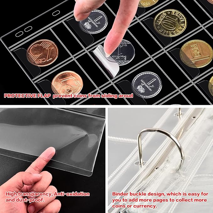 Coin Collection Book Holder for Collectors, 200 Pockets Collecting Album & 30 Sleeves Paper Money Display Storage Case for Currency Collection Supplies (200 coins+30 paper money binder)