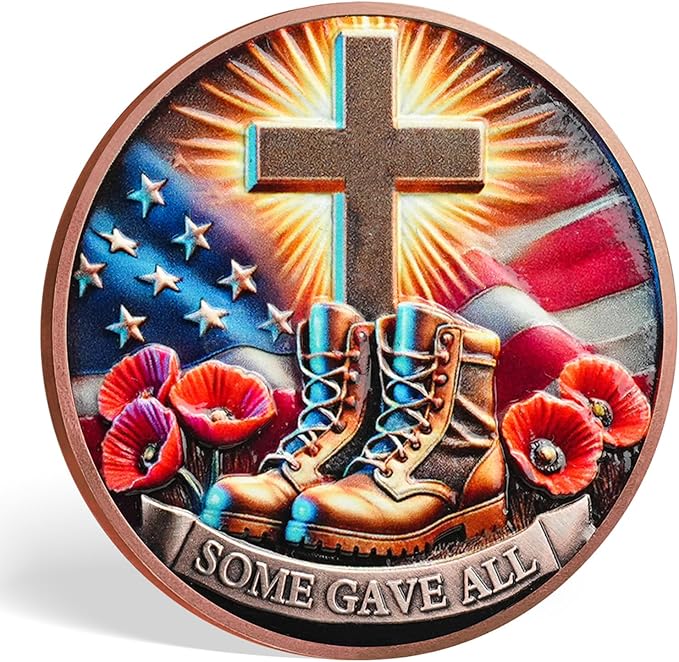 AtSKnSK Memorial Tribute Challenge Coin Some Gave All Lest We Forget Thank You for Your Service Military Coin (Poppy Military Boots, 50)