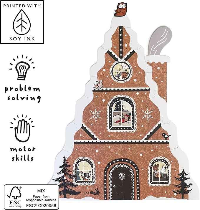 Wee Gallery Floor Puzzle, 24-Piece Jumbo Jigsaw Puzzles for Toddlers, Early Learning Activity, Cognitive and Fine Motor Skills Development, Learning Toys for Toddlers, Gingerbread House