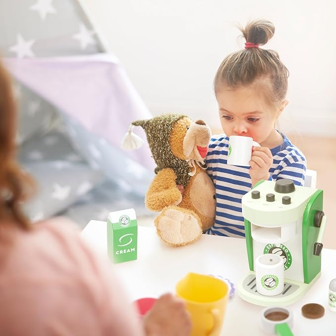 Imagination Generation Espresso Express Coffee Maker Playset, with 2 Cups, 2 Pods, 1 Portafilter, 1 Coffee Maker, Cream & Sugar (8 Pcs)