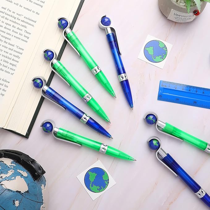 Teling 50 Pcs Earth Retractable Cute Globe Pens Bulk 1.0 mm Tellurion Shape Earth Day Black Ink World Ballpoint Pens for Adults Accessories Office Decoration Supplies