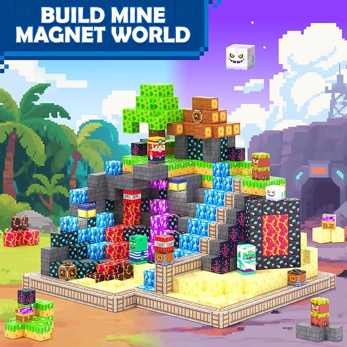Magnetic Blocks, Build Mine Magnet World Set for Kids Ages 4-8, Magnetic Tiles Toddler Outdoor Toy STEM Construction Building Blocks Sensory Toys for Boys & Girls Ages 3+ Kids Games