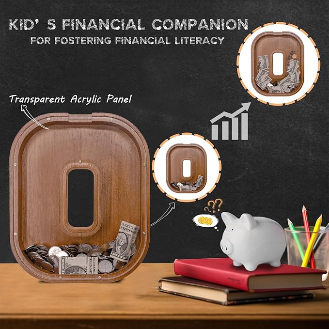Wooden Letter Piggy Bank for Kids Larger Letter Piggy Bank for Boys and Girls Personalized Piggy Bank Initial Coin Bank Wood Kids Money Bank for Birthday and Festival