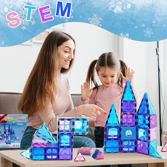Magnetic Tiles Kids Toys for 3 4 5 6 7 8+ Year Old Boys Girls Toys Castle Princess Magnetic Building Blocks Educational Toddler Gifts Toy Age 2-4 5 6-8 Year Old Girl Boy Birthday