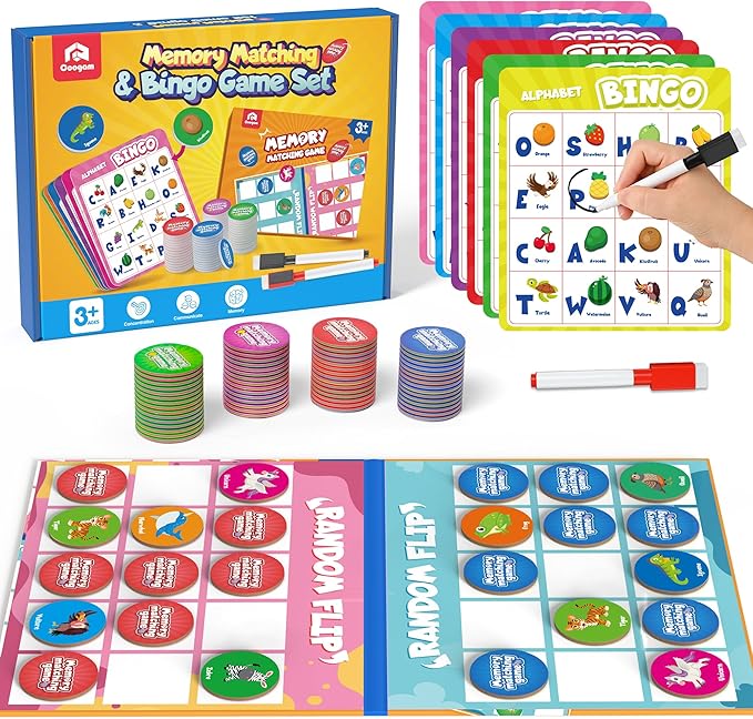 Coogam Alphabet Bingo Game, ABC Letter Learning Matching Board, Color Pattern Recognition Activity, Early Educational Gift Toys for Preschool 3 4 5 Year Old Kids
