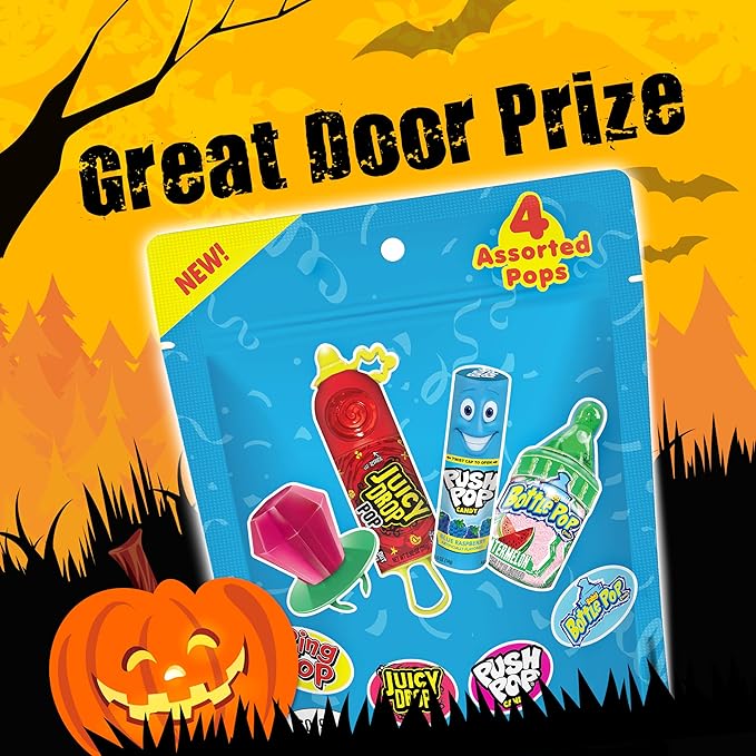 Halloween Candy Variety Pack Bag, 4 Ct Individually Wrapped Lollipops, Ring Pop, Push Pop, Baby Bottle Pop & Juicy Drop For Birthday Party Favors, Trick or Treat, Halloween Candy Bowls, Kids Gifts