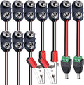 DAIERTEK 10pcs 9V Battery Connector 9 Volt Battery Snap Clip I Type with 2 Pairs of Alligator Clips and 2.1mm X 5.5mm DC Male Power Plug