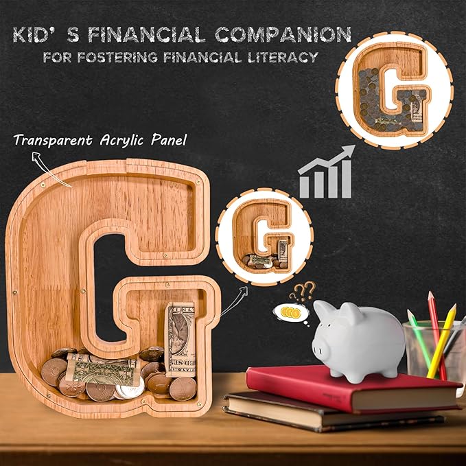Wooden Letter Piggy Bank for Kids Larger Letter Piggy Bank for Boys and Girls Personalized Piggy Bank Initial Coin Bank Wood Kids Money Bank for Birthday and Festival