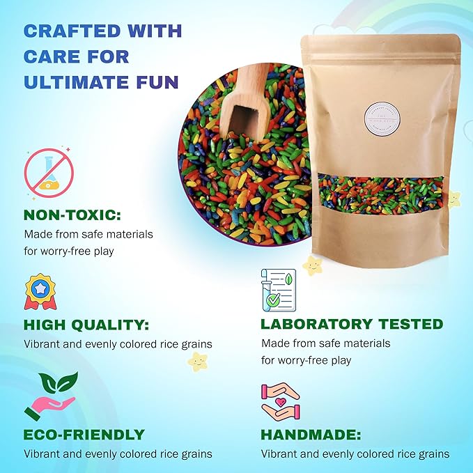 Colored Rice in Vibrant Colors, Sensory Bin Filler, Rainbow Rice for Art & Craft, Creative Learning & Color Perception, Non-Toxic, Safe for Kids & Pets, Made in The USA (2lbs) (Mix-2)