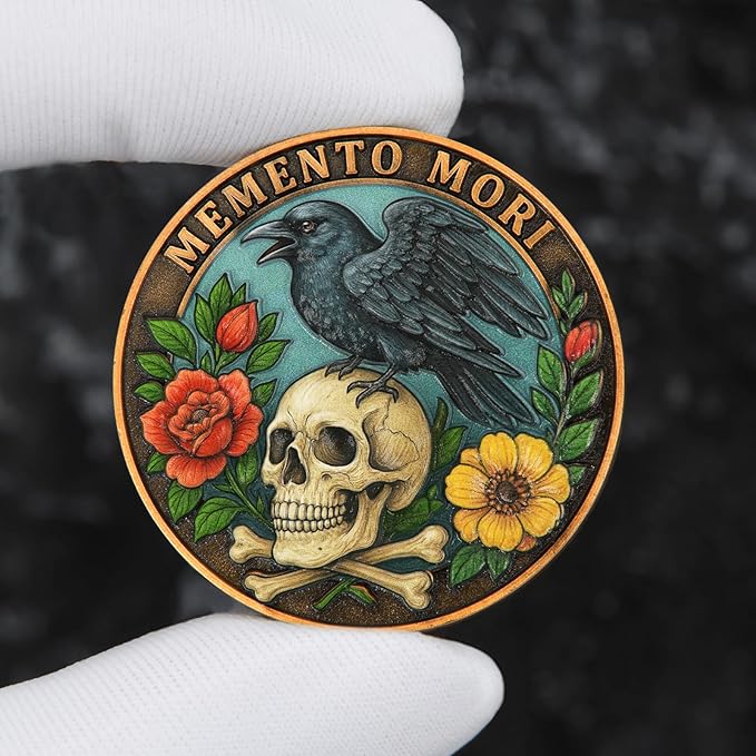 Memento Mori Memento Vivere Dual Sided Challenge Coin - Skull & Tree of Life Design Motivational Token - Inspirational Gift