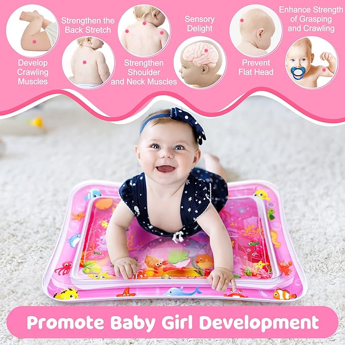 Tummy Time Water Mat for Baby Girl Baby Girl Toys for 3 to 12 Months Great Baby Girl Gifts Promote Baby Girl Sensory Development