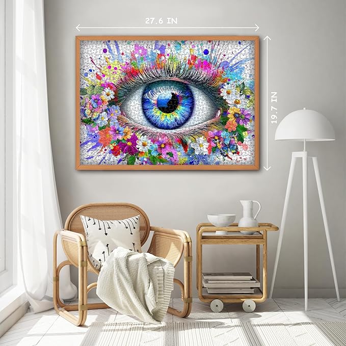 Impossible Puzzle for Adults 1000 Pieces, Eye Flower Abstract Art Puzzle Colorful Gradient, Hard Challenging Butterfly Floral Jigsaw Puzzle