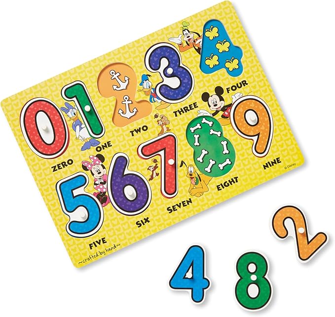 Melissa & Doug Disney Wooden Peg Puzzles Set: Letters, Numbers, and Shapes and Colors