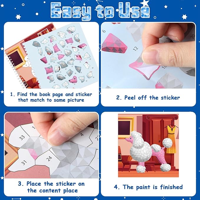 gisgfim 6 Pcs Paint by Sticker Books Sticker by Number Books Activity Book Sticker Puzzle Book Craft Art Gift with Mermaid Truck Outer Space Cat 48 Pictures Sticker by Number Book Set Party Favors
