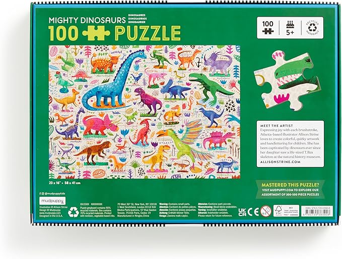 Mudpuppy Mighty Dinosaurs 100 Piece Puzzle – 100 Piece Jigsaw Puzzle with Colorful and Fun Illustrations of Jurassic Creatures for Children Ages 5 and Up