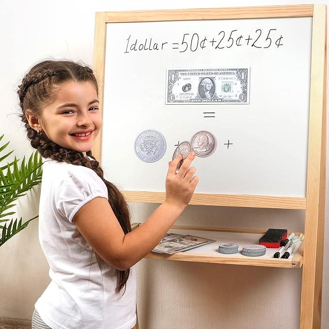 48 PCS Large Double-Sided Magnetic Money - Play Money for Kids for Learning, Pretend Money for Classroom, Toy Money, Play Coins for Kids, Money Games, Practice, Money Manipulatives, Class Money Set