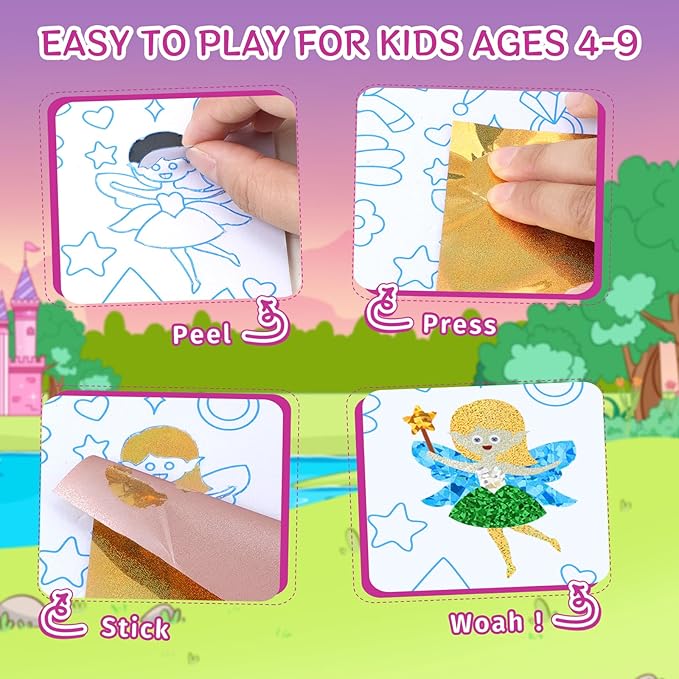 PERRYHOME Foil Arts and Crafts for Kids Ages 4-8 -DIY Unicorn & Princess Foil Foam Stickers Fun,Mess Free Kids Crafts,Creative Christmas Birthday Gifts Toys for 4 5 6 7 8 Year Old Girls