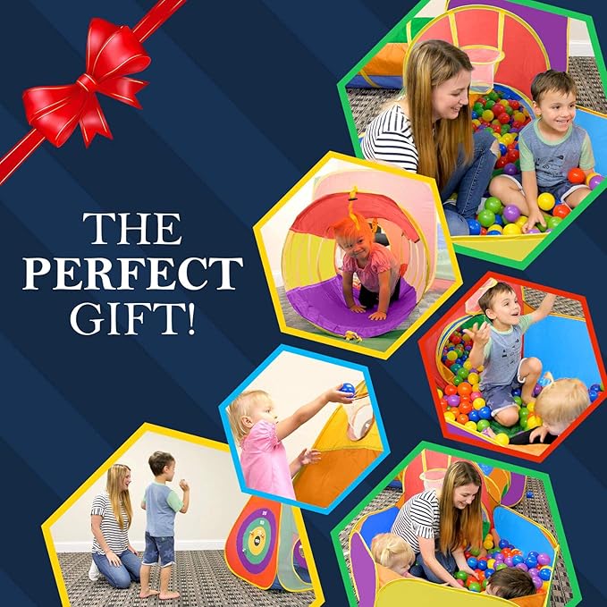 Gift for Toddler Boys & Girls, Ball Pit, Play Tent and Tunnels for Kids, Best Birthday Gift for 3 4 5 Year Old Pop Up Baby Play Toy, Target Game w/ 4 Darts Indoor & Outdoor