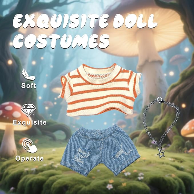 17cm Doll Clothes Jeans/Dress Accessories Premium Fashion Outfit Set for 17cm Dolls (NO Doll)(Colorful Shirt+Jeans/Dress)