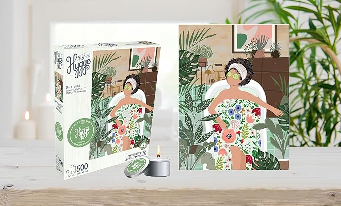 500 Piece Puzzle for Adults Hygge Sanctuary Space Aromatherapy Jigsaw + Scented Candle by Playview Brands