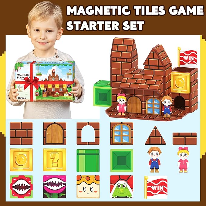 Soyee Magnetic Tiles Toddler Kids Toys Construction Building Blocks for Kids 3+ Toddler Kids Preschool Learning Toys for Boys Girls