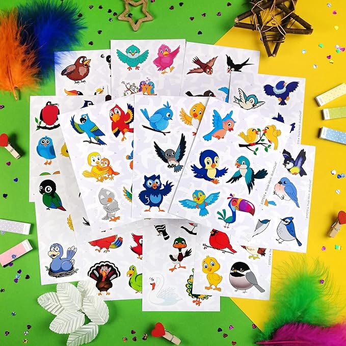 BulbaCraft 100Pcs Bird Stickers, Bird Party Favors, Parrot and Hummingbird Stickers, Gifts for Women & Men