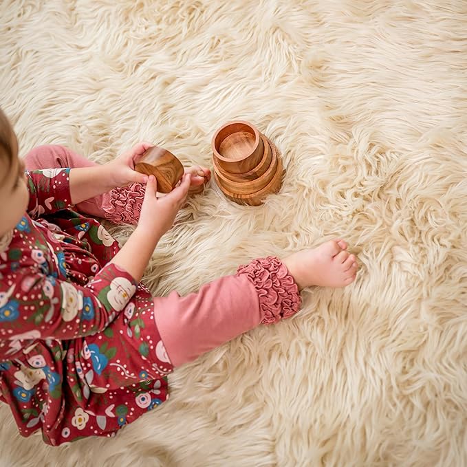 Wooden Stacking Bowls – Montessori Nesting Toy for Sensory Play & Fine Motor Skills, Natural Acacia Wood