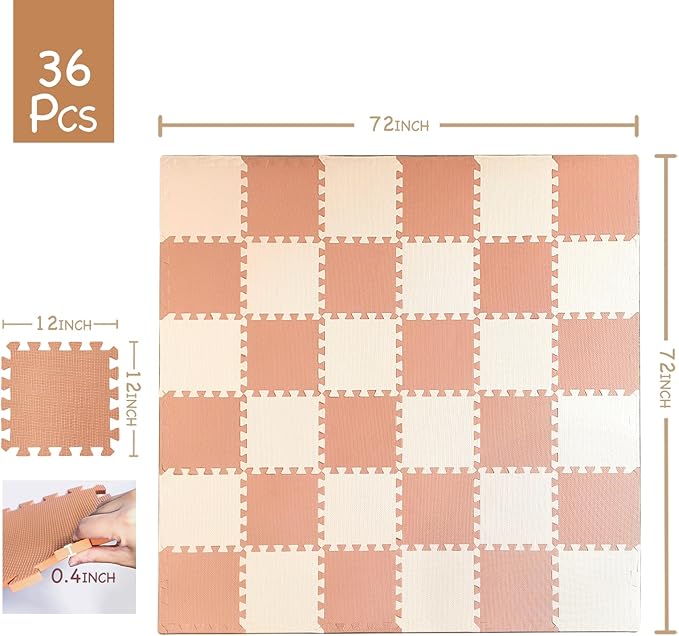 TCBunny Kids Soft EVA Foam Jigsaw Puzzle Play Mat, 18 Interlocking Tiles and Edges Baby Play Mat, for Kids Gym, Nursery, Playroom, Pet Mat, Total Floor Coverage 16 Sq Ft