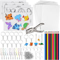 ASTARON 168Pcs Shrinking Plastic Sheets Kit Includes 15 Shrinking Film Art Paper, Hole Punch, 12 Colored Pencils and 140 Pcs Shrinkles Keychain Jewelry Making Accessories for Kids Craft Supplies