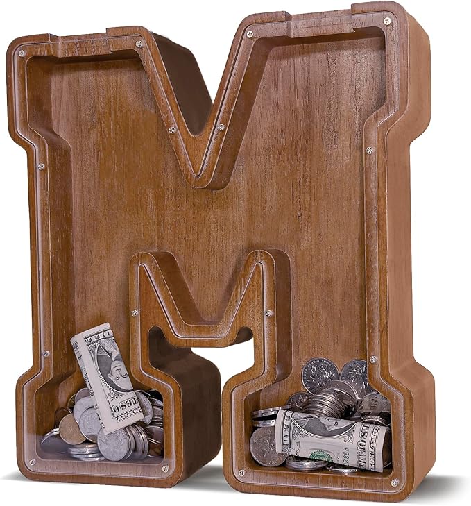Wooden Letter Piggy Bank for Kids Larger Letter Piggy Bank for Boys and Girls Personalized Piggy Bank Initial Coin Bank Wood Kids Money Bank for Birthday and Festival