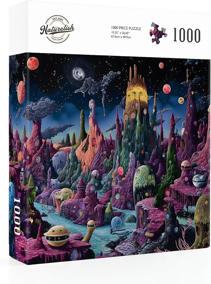 Glow-in-The-Dark Jigsaw Puzzles for Adults 1000 Pieces, Monster Planet Puzzles, Difficult Challenging Unique Puzzle for Adults,6 Colors on Back, Puzzle Size 26.6x19.2