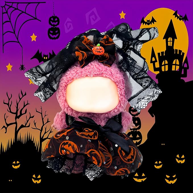 17cm Halloween Clothes Set, Halloween Dress Pumpkin Bow Hairpin for Dolls Accessorie, Halloween Clothes for Pumpkin Outfit, Spooky Costume Dolls Collectors, Gift for Doll Lovers(No Doll)