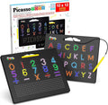 PicassoTiles 2in1 Magnetic Drawing Board Toy 12x10 In Large Magnet Bead Pad with Alphabet and Math Side in Black STEM Educational Writing Playboard Reusable Erasable Learning Tablet for Kids PTB02-BLK