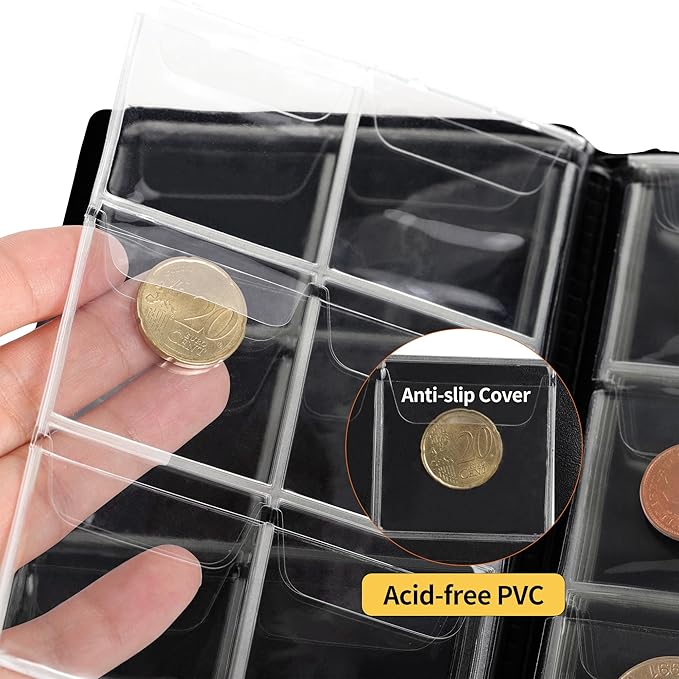Coin Collection Album - Coin Holder Book Coin Storage Album Money Penny Pocket for Collectors CS01 (Red, Pocket Size 45x45mm/1.8x1.8 in[60 Pockets])