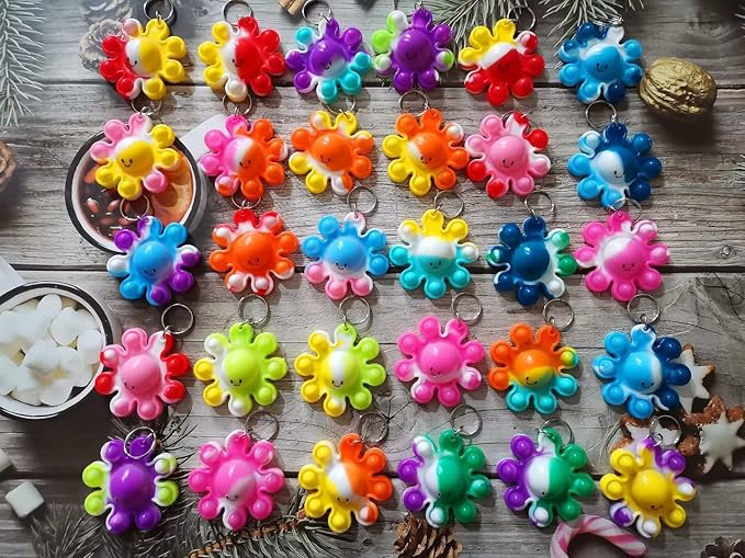 30 Packs Bulk Octopus Backpack Keychain Mini pop Fidget for Students Gifts and Octopus Christmas Party Favors,Students Bubble Prize