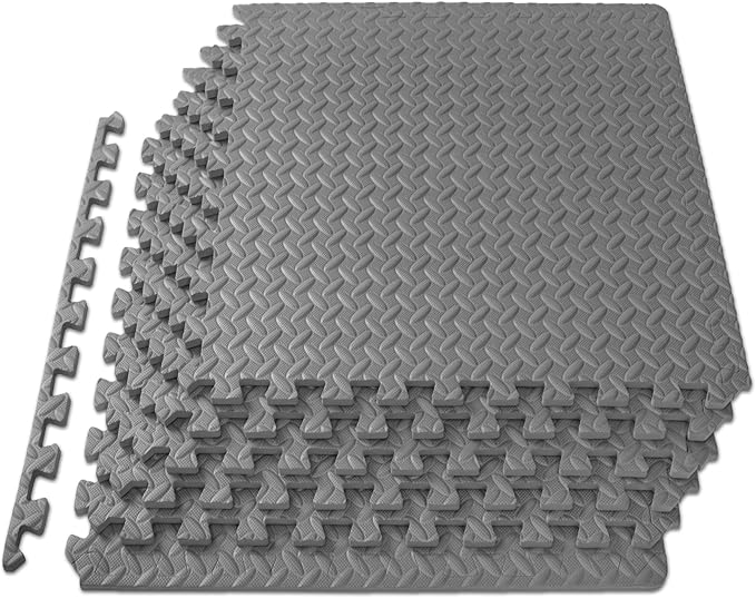 ProsourceFit Puzzle Exercise Mat ½ in, EVA Interlocking Foam Floor Tiles for Home Gym, Mat for Home Workout Equipment, Floor Padding for Kids, Grey, 24 in x 24 in x ½ in, 24 Sq Ft - 6 Tiles