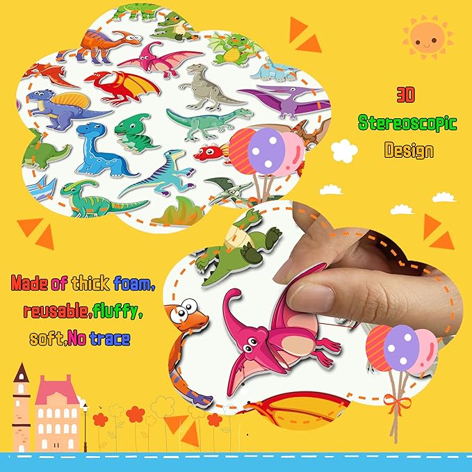 6Set Puffy Sticker Books for Kids, 3D Reusable Stickers Books for Toddlers 3-5,Farm+Animal+Dinosaurs+Ocean World+Space+Vehicle