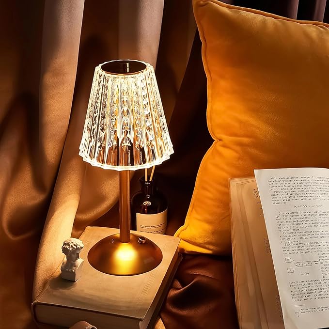 Liliful 6 Pcs LED Portable Cordless Table Lamp Touch Battery Operated Rechargeable Gold Desk Lamp 3 Color Dimmable for Bedroom Living Room Dining (Gold,Classic Style)