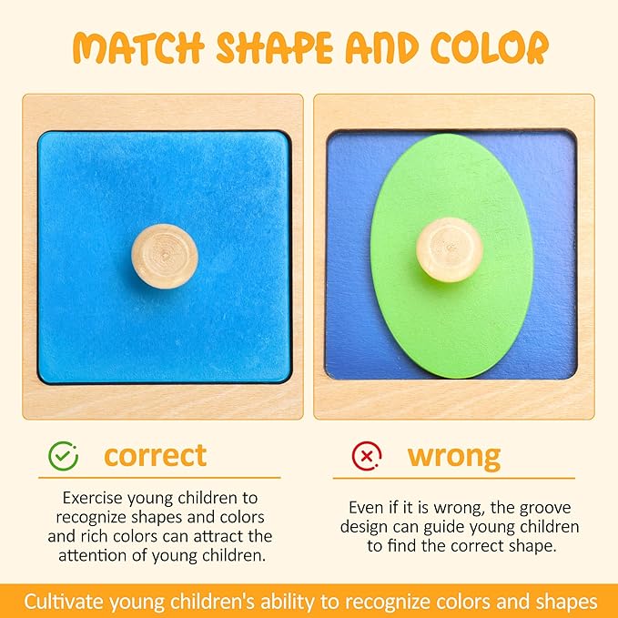 Montessori First Jumbo Knob Wooden Shape Puzzles for Toddlers,Montessori Multiple Peg Shapes Puzzle Sorter Board for Baby Kids Boy Girl,Preschool Learning Peg Puzzle Board Toys