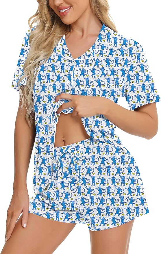 SWOMOG Womens Button Down Pajamas Set Short Sleeve Sleepwear Bride Soft Pj Lounge Sets XS-3XL