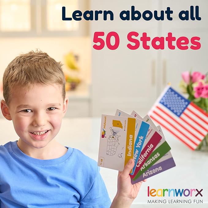 U.S. States Flash Cards for Kids | 50 State Geography Cards with Capitals, Flags, State Birds & More | Educational Flashcards for Learning U.S. History & Facts | Ages 4, 5, 6,7, 8, 9, 10