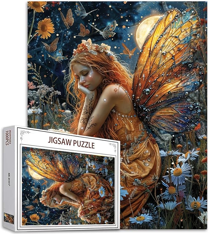 Tucocoo Butterfly Fairy Jigsaw Puzzle 1000 Pieces Puzzles for Adults, Wild Flowers Jigsaw Puzzles for Challenging Family Activity Games Colorful DIY Puzzle for Home Decoration Gifts - 20 x 27 Inches