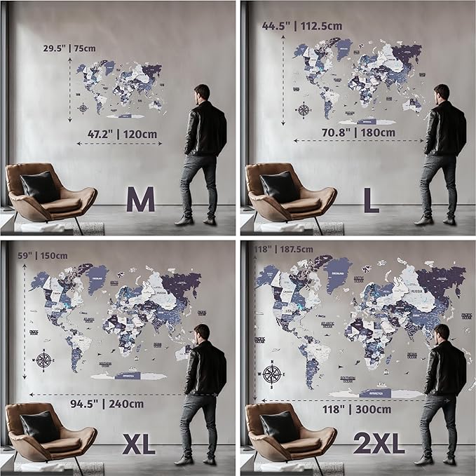 Colorfull Worlds 3D Wooden World Map Wall Art - Premium Multicolored World Travel Map for Wall Decor with Push Pins- Ideal Housewarming Gift & Travel Tracker (XLarge, Terracota)